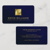 ネイビシンプルーモダンブルーと金ゴールド幾何学的アクセント 名刺 (正面/裏面)