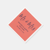 ネイビシンプルーモダン・ブルー・コーラル夫妻結婚の スタンダードカクテルナプキン (角)