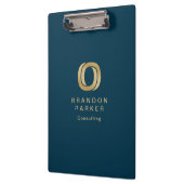 ネイビシンプルー上のプロフェッショナル金ゴールドビジネスロゴ クリップボード (左)