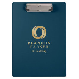 ネイビシンプルー上のプロフェッショナル金ゴールドビジネスロゴ クリップボード
