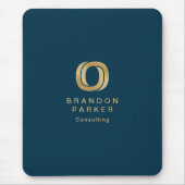 ネイビシンプルー上のプロフェッショナル金ゴールドビジネスロゴ マウスパッド (正面)