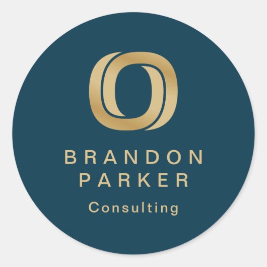 ネイビシンプルー上のプロフェッショナル金ゴールドロゴ ラウンドシール (正面)