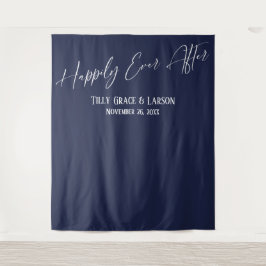 ネイビシンプルー写真背景の後ずっと幸せに タペストリー