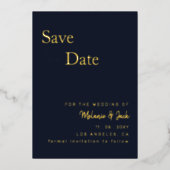 ネイビシンプルー書道写真保存日時 箔招待状 (正面)