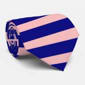 ネイビスタイリッシューブルーとピンクの水平ストライプ ネクタイ (ロール)