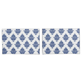 ネイビスタイリッシューブルーとホワイトダマスクパターン（の模様が）ある 枕カバー