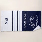 ネイビスタイリッシューブルーストライプ名航海の ビーチタオル (正面)