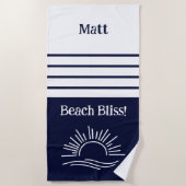 ネイビスタイリッシューブルーストライプ名航海の ビーチタオル (正面)