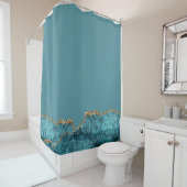 ネイビスタイリッシューブルー金ゴールドアゲエデシック シャワーカーテン (インサイチュ)