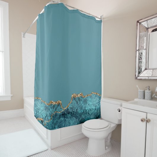ネイビスタイリッシューブルー金ゴールドアゲエデシック シャワーカーテン (インサイチュ)