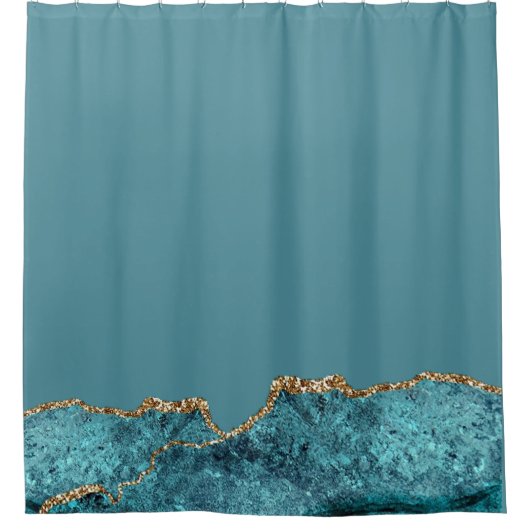 ネイビスタイリッシューブルー金ゴールドアゲエデシック シャワーカーテン (正面)