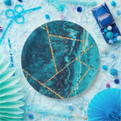 ネイビスタイリッシューブルー金ゴールドアゲートジオードシックモノグラム ペーパープレート (パーティー)