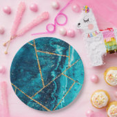 ネイビスタイリッシューブルー金ゴールドアゲートジオードシックモノグラム ペーパープレート (パーティー)