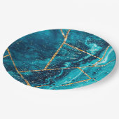 ネイビスタイリッシューブルー金ゴールドアゲートジオードシックモノグラム ペーパープレート (アングル)