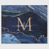 ネイビスタイリッシューブルー金ゴールドアゲートジオードシックモノグラム ラッピングペーパー (フラット)