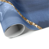 ネイビスタイリッシューブルー金ゴールドアゲートジオードシックモノグラム ラッピングペーパー (ロールコーナー)