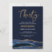 ネイビスタイリッシューブルー金ゴールドアゲート30歳の誕生日パーティー 招待状 (正面)