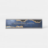 ネイビスタイリッシューモダンブルー金ゴールドグリッター事務所 デスクネームプレート (正面)