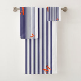 ネイビスタイリッシュー航海のと白の垂直ストライプの線 バスタオルセット