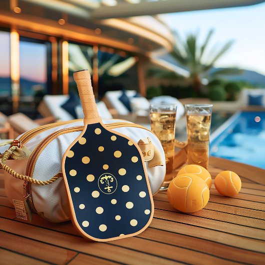 ネイビスタイリッシュー航海のブルー&金ゴールドいかりモノグラム ピックルボールラケット