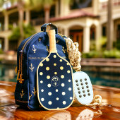 ネイビスタイリッシュー航海のブルー&金ゴールドいかりモノグラム ピックルボールラケット