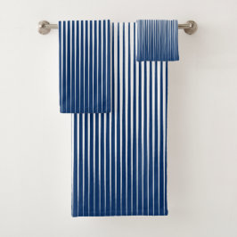 ネイビストライプのーブルーとホワイトのモダン抽象芸術パターン バスタオルセット