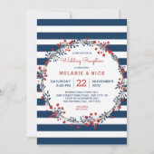 ネイビストライプフローラ結婚式の受付パーティー招待状 招待状 (正面)