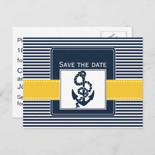 ネイビストライプーいかり航海の、日付の保存 案内ポストカード (正面/裏面)