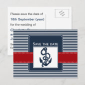 ネイビストライプーいかり、日航海の付を保存 案内ポストカード (正面/裏面)