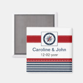 ネイビストライプーのコンパ航海のス、日付を保存 マグネット (正面/裏面)