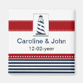 ネイビストライプーのライトハウス航海の日付を保存 マグネット (正面)