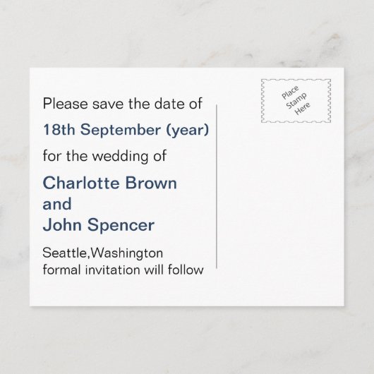 ネイビストライプーのライトハウス航海の日付を保存 案内ポストカード (裏面)