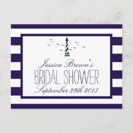 ネイビストライプーブライダルシャワーレシピカード インビテーションポストカード