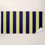 ネイビストライプーブルーとイエローの ビーチタオル (正面)