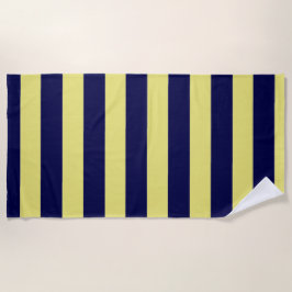 ネイビストライプーブルーとイエローの ビーチタオル