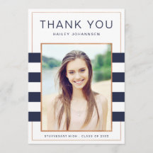 ネイビストライプー写真卒業サンキューカード