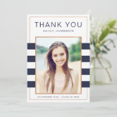 ネイビストライプー写真卒業サンキューカード サンキューカード (スタンド正面)