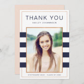 ネイビストライプー写真卒業サンキューカード サンキューカード (正面/裏面)