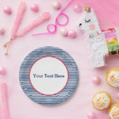 ネイビストライプー縁ど、赤、アメリカ、愛国心 ペーパープレート (パーティー)