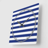 ネイビストライプー航海のパターン スクエア壁時計 (傾斜)