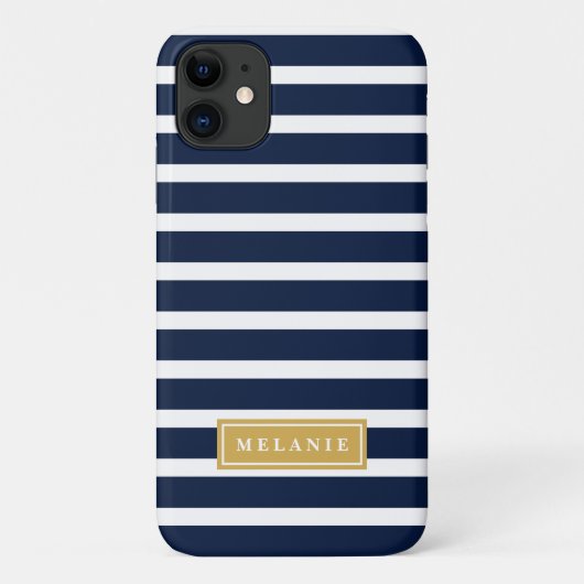 ネイビストライプー金ゴールド名テンプレート Case-Mate iPhoneケース (裏面)
