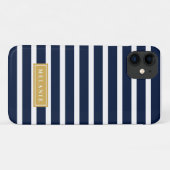 ネイビストライプー金ゴールド名テンプレート Case-Mate iPhoneケース (裏面(横))