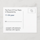 ネイビストライプー、いかり、ウェディング航海のrsvp インビテーションポストカード (裏面)