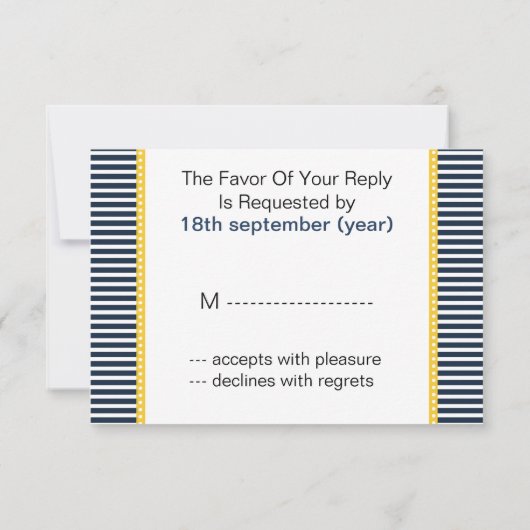 ネイビストライプー，いかり，ウェディング航海のrsvp 3.5 x 5 出欠カード (裏面)