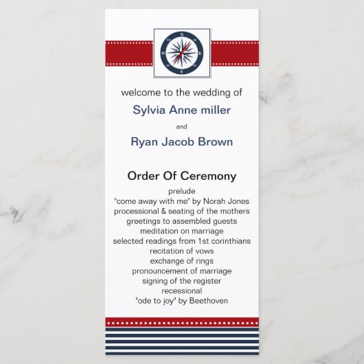 ネイビストライプー、コンパス、ウェディング航海のプログラム プログラム (正面)