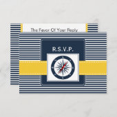 ネイビストライプー,コンパ航海のスウェディングrsvp 3.5 x 5 出欠カード (正面/裏面)