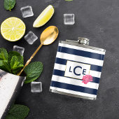 ネイビストライプー&ピンクピーニーモノグラムフラスコ フラスク