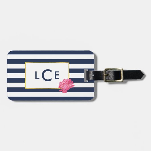 ネイビストライプー&ピンクピーニーモノグラムラゲージタグ ラゲッジタグ (正面横)
