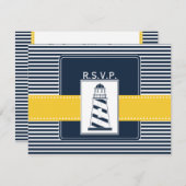 ネイビストライプー、ライトハウス、ウェディング航海のrsvp 出欠カード (正面/裏面)