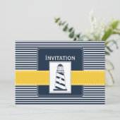 ネイビストライプー、灯台、結婚式航海のの招待 招待状 (スタンド正面)